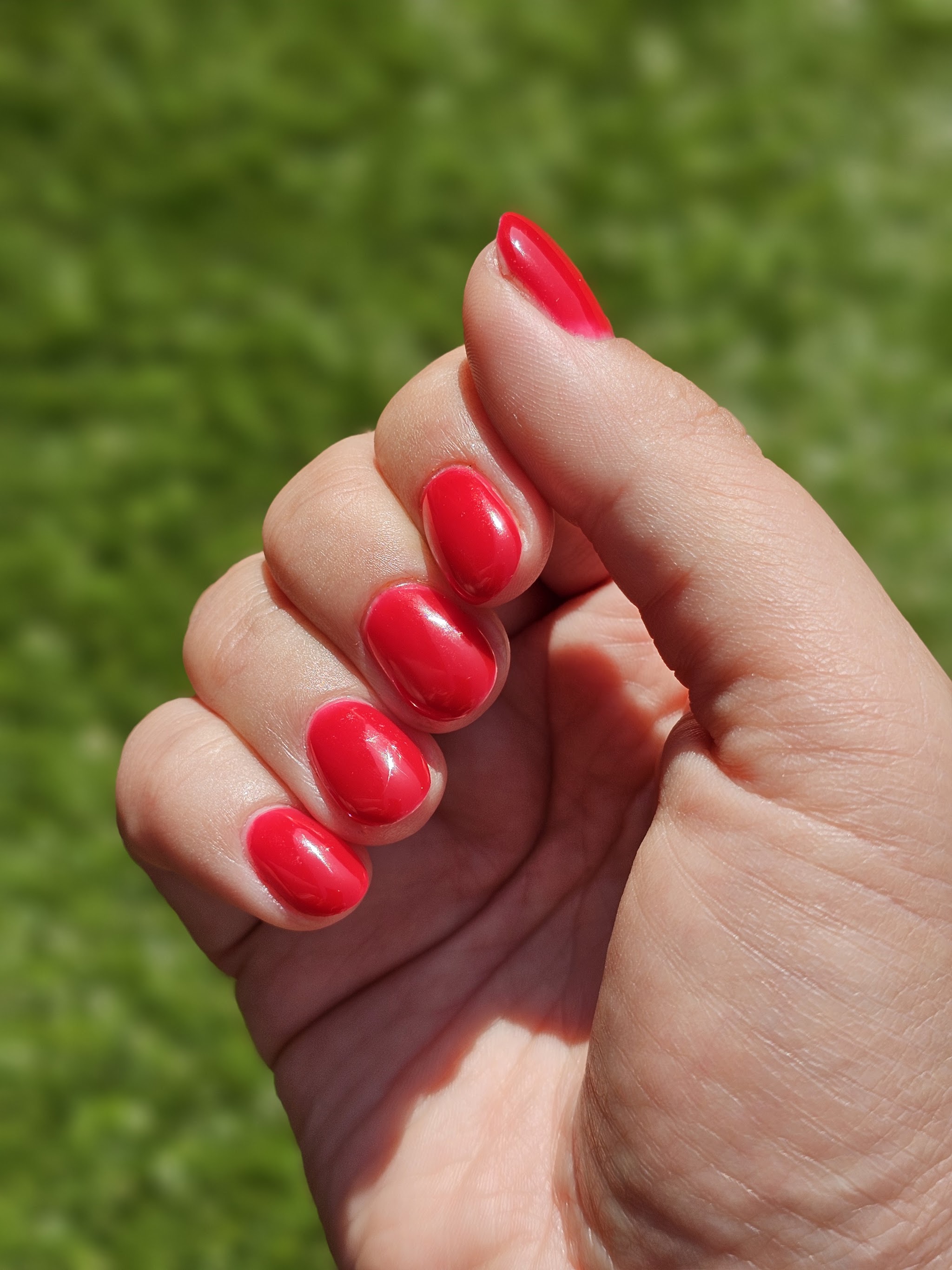Glanzend rode nagels in de zon